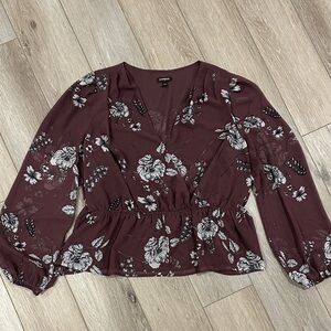 Express Burgundy Floral Blouse XLarge